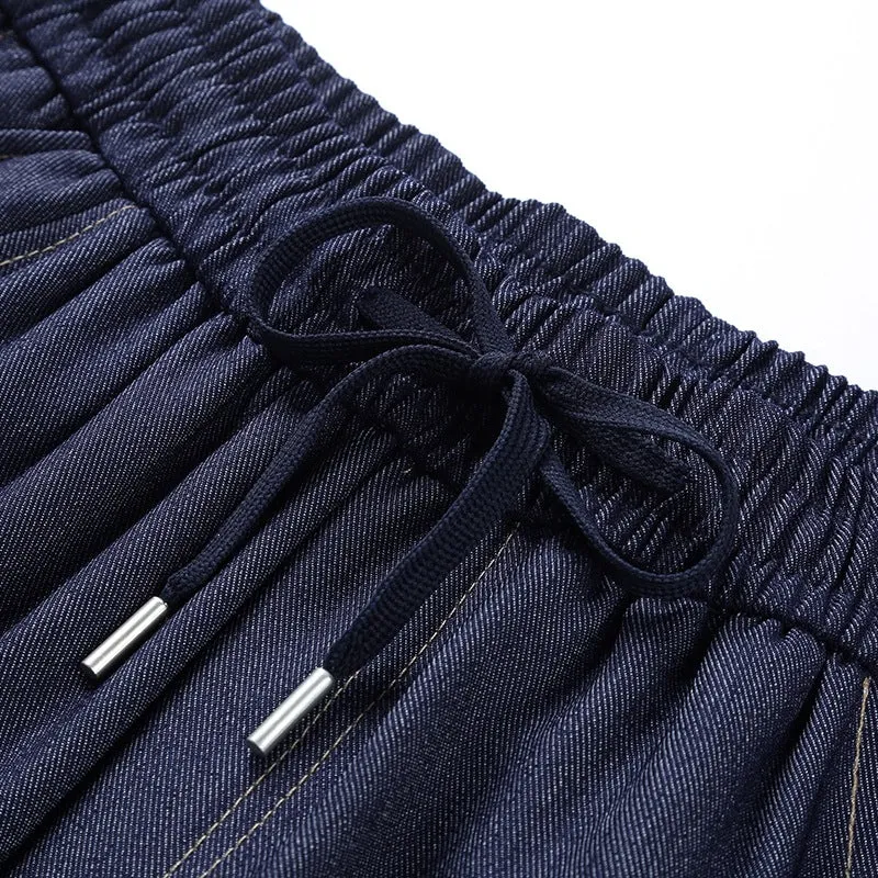 Damen Weite Denim-Jogginghose mit Elastischem Bund, Tunnelzug & Vintage-Waschung Drune