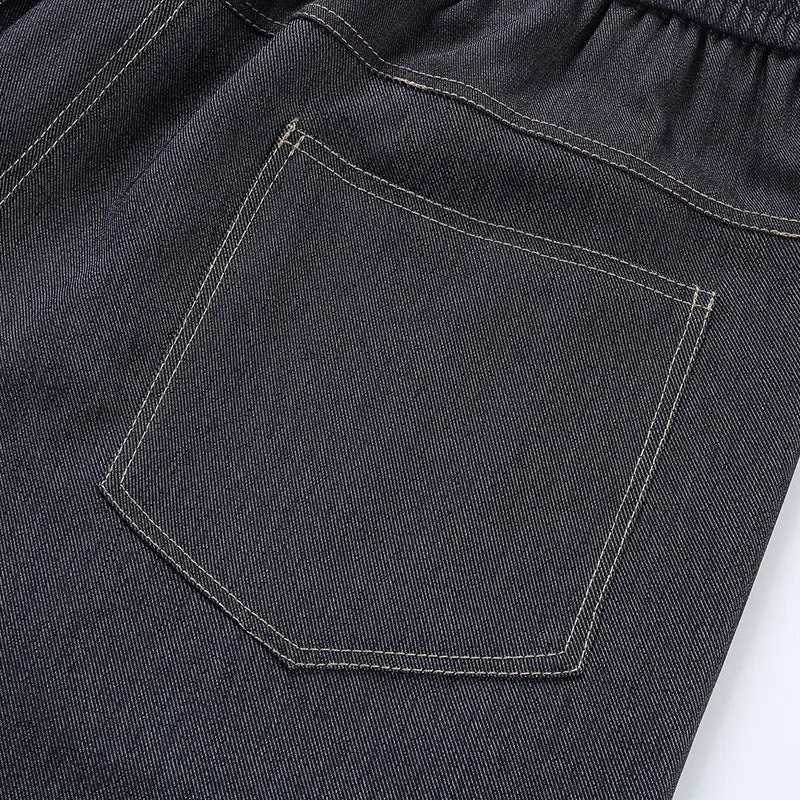 Damen Weite Denim-Hose mit elastischem Bund, Tunnelzug und vertikalen Ziernähten Drune