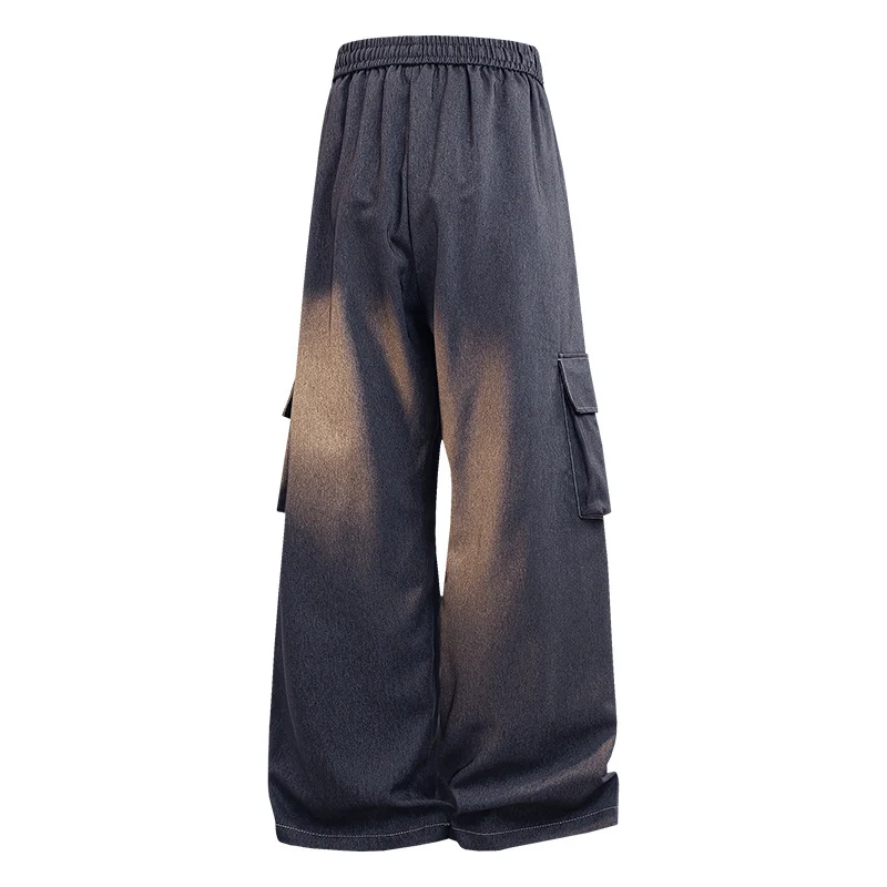 Damen Weite Denim-Cargo-Hose im Baggy-Stil mit Elastbund, Tunnelzug und aufgesetzten Klappentaschen Drune