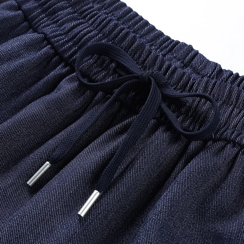 Damen Weite Denim-Cargo-Hose im Baggy-Stil mit Elastbund, Tunnelzug und aufgesetzten Klappentaschen Drune