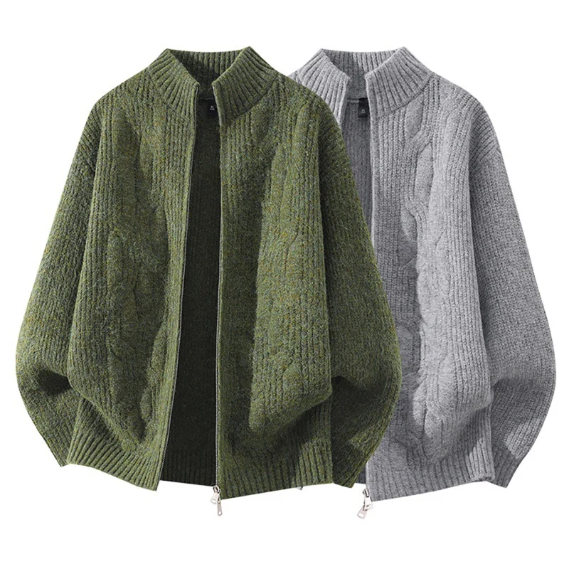Damen Weicher Oversize‑Zopfmuster‑Cardigan mit Stehkragen & Zwei‑Wege‑Reißverschluss Drune