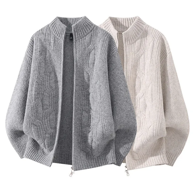 Damen Weicher Oversize‑Zopfmuster‑Cardigan mit Stehkragen & Zwei‑Wege‑Reißverschluss Drune