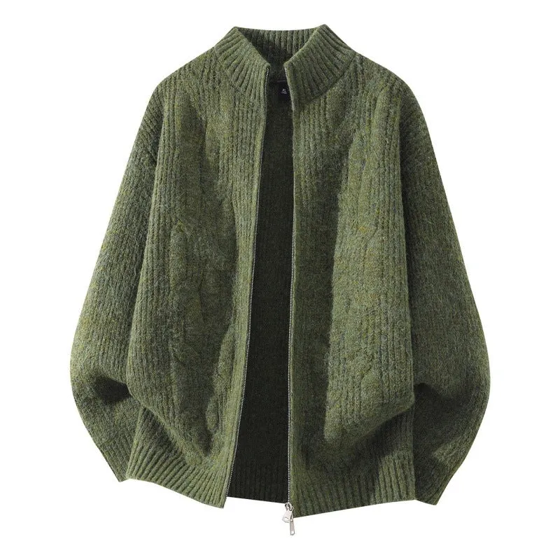 Damen Weicher Oversize‑Zopfmuster‑Cardigan mit Stehkragen & Zwei‑Wege‑Reißverschluss Drune