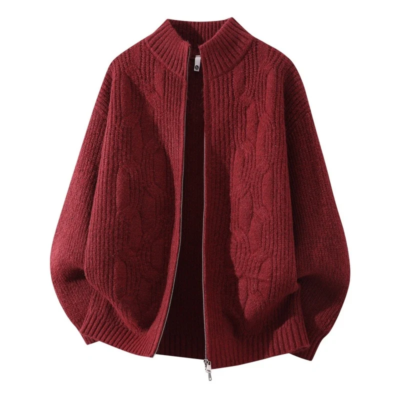 Damen Weicher Oversize‑Zopfmuster‑Cardigan mit Stehkragen & Zwei‑Wege‑Reißverschluss Drune