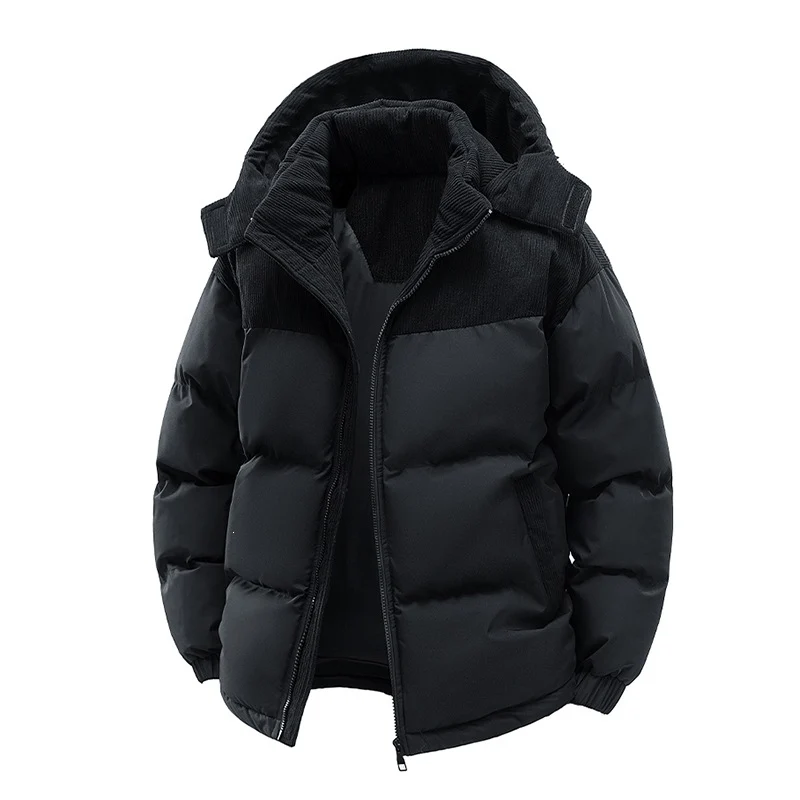 Damen Thermo-Puffer-Kurzjacke mit Cord‑Schulter und Kapuzenkragen Drune