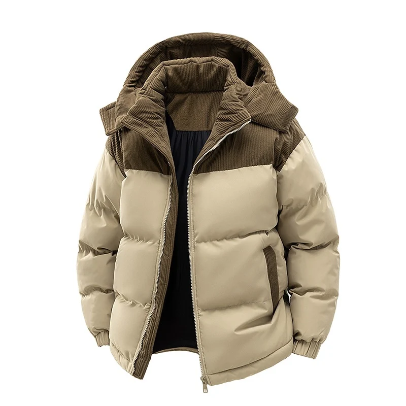 Damen Thermo-Puffer-Kurzjacke mit Cord‑Schulter und Kapuzenkragen Drune