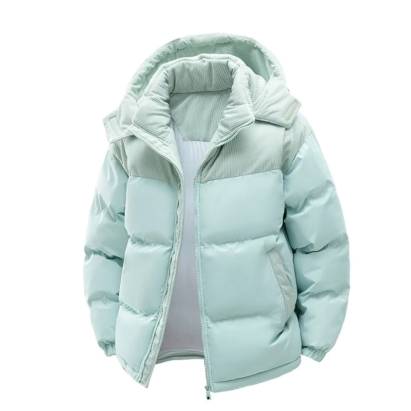 Damen Thermo-Puffer-Kurzjacke mit Cord‑Schulter und Kapuzenkragen Drune