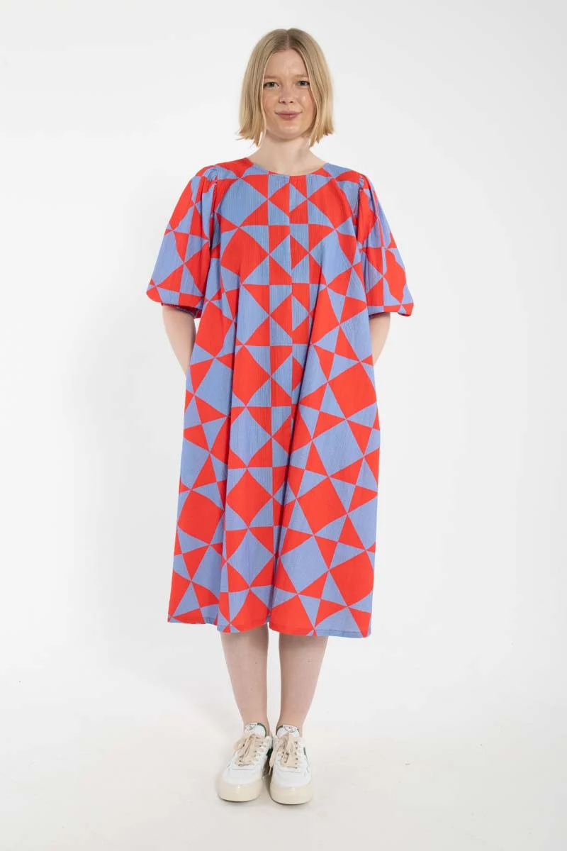 Daniris Searsucker Dress Summer Red/Waterblue DIAMETRIC
