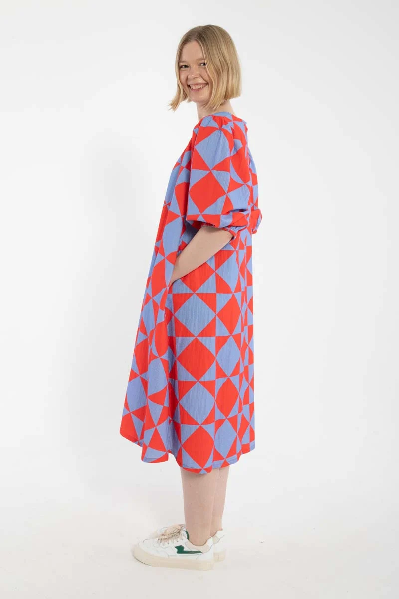 Daniris Searsucker Dress Summer Red/Waterblue DIAMETRIC
