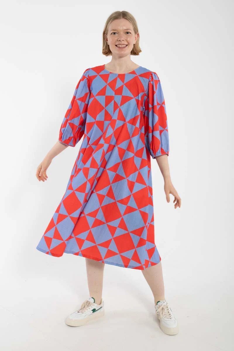 Daniris Searsucker Dress Summer Red/Waterblue DIAMETRIC