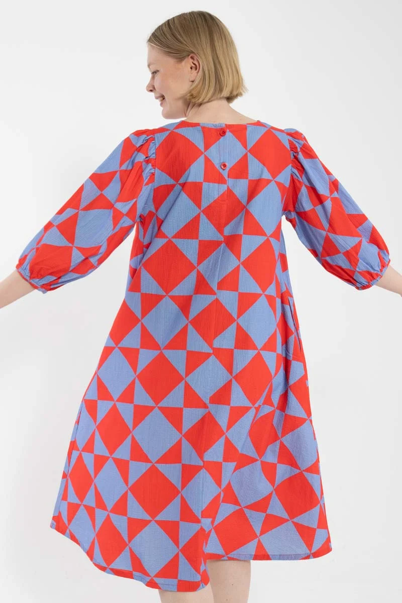Daniris Searsucker Dress Summer Red/Waterblue DIAMETRIC
