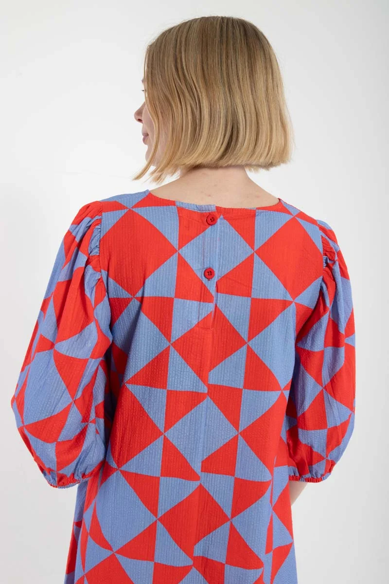 Daniris Searsucker Dress Summer Red/Waterblue DIAMETRIC