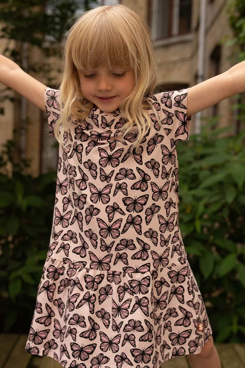 Dyrzanzi AOP/STRIB SS Dress Light Rose FLUTTER