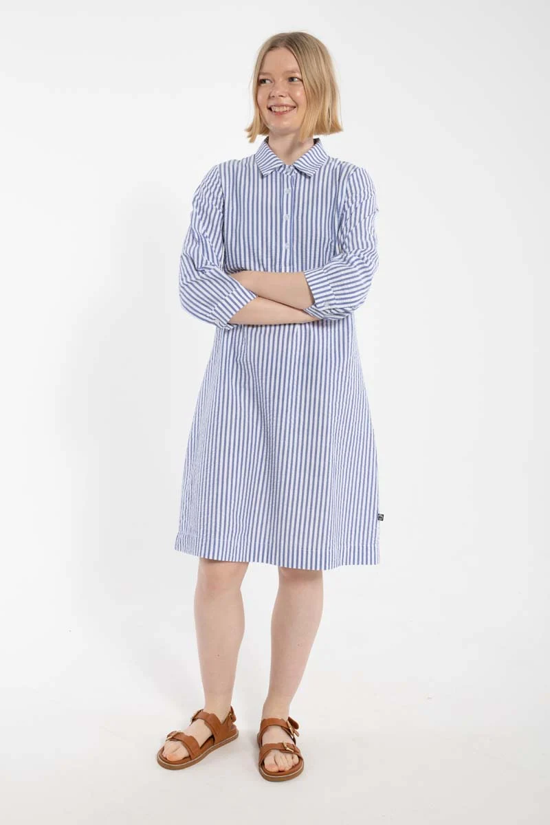 Danecarnation Seersucker Dress Dk Navy/Chalk