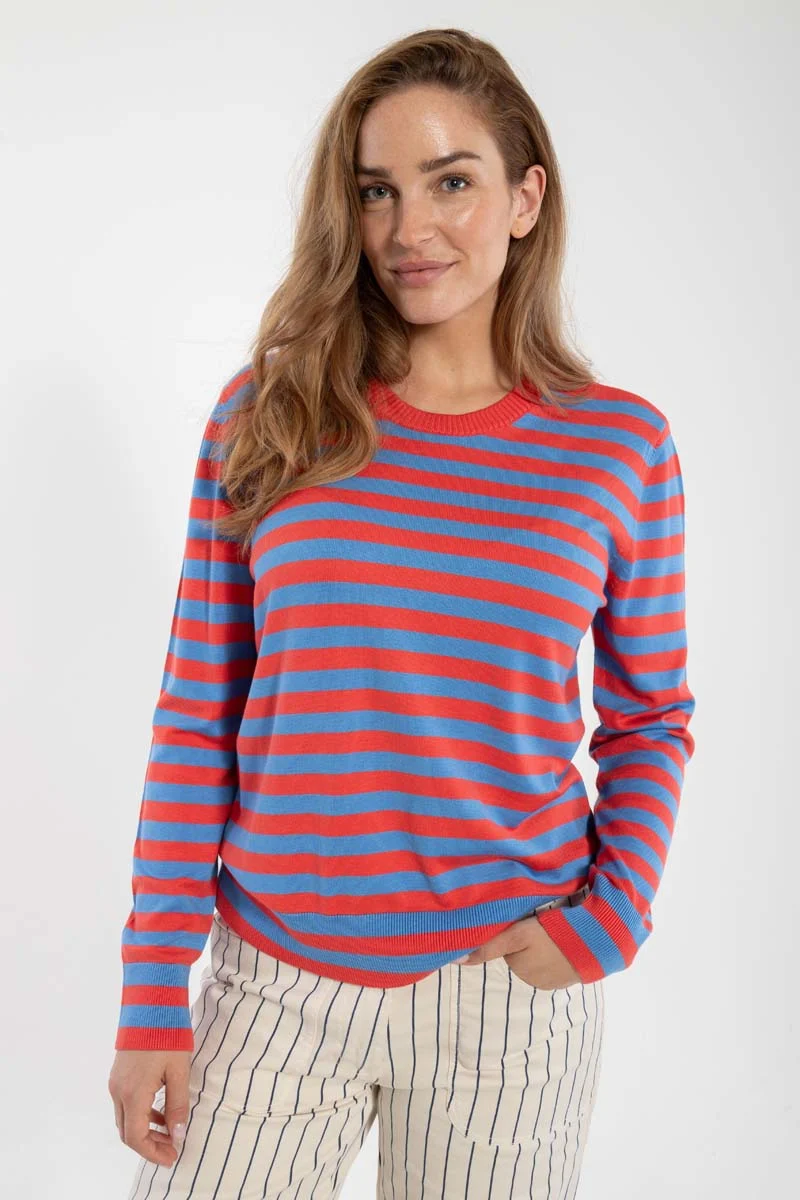 Danedinner Viscose Sweater Waterblue/Summer Red
