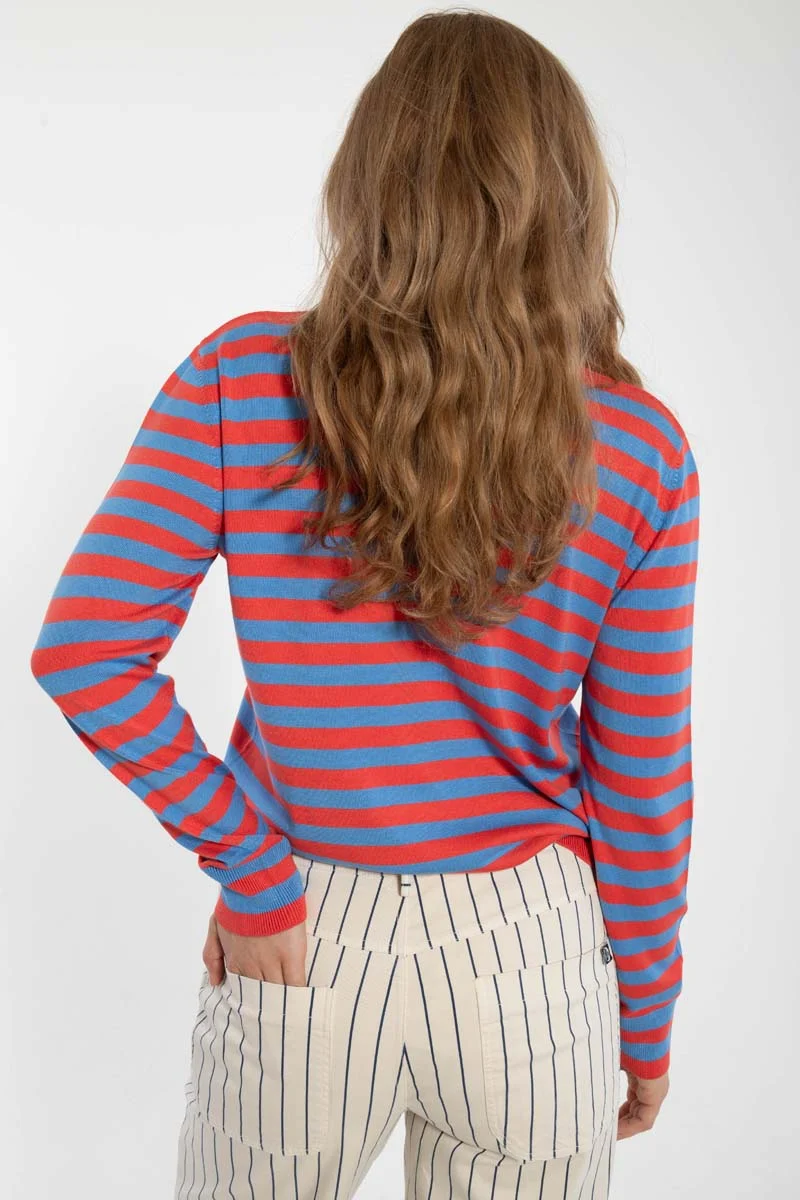 Danedinner Viscose Sweater Waterblue/Summer Red