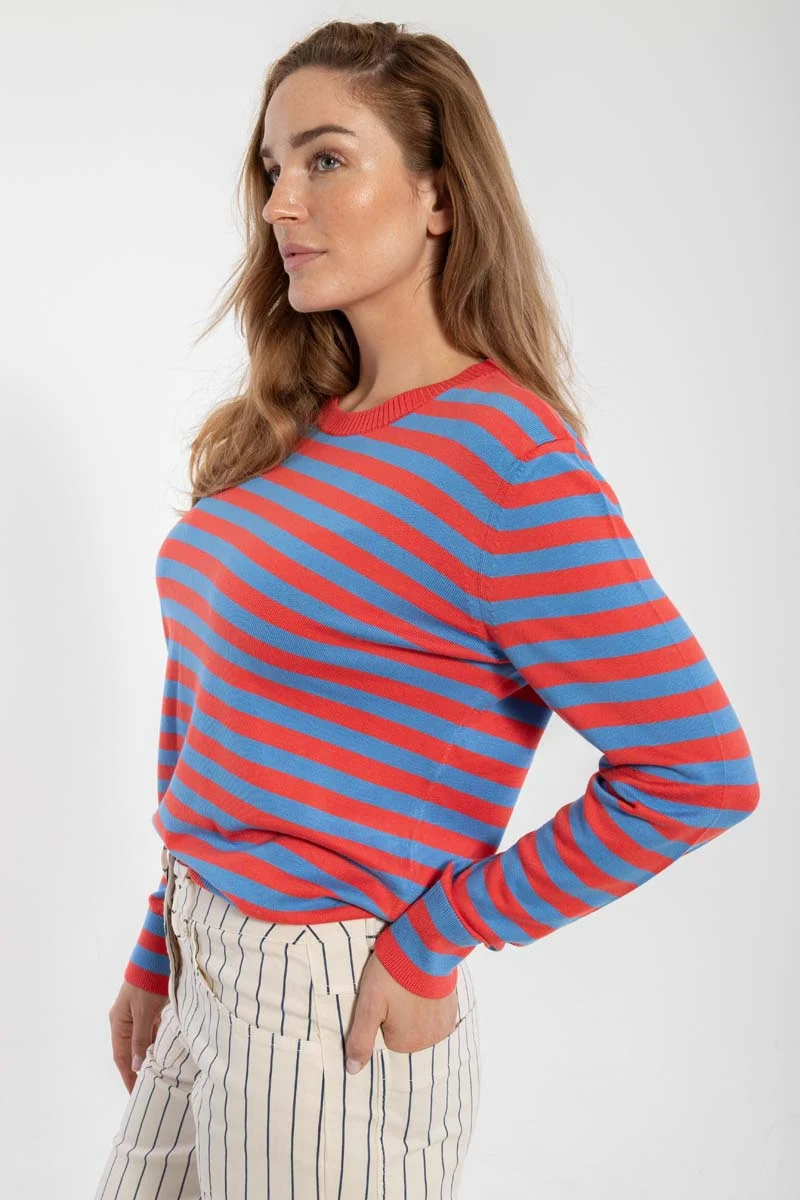 Danedinner Viscose Sweater Waterblue/Summer Red