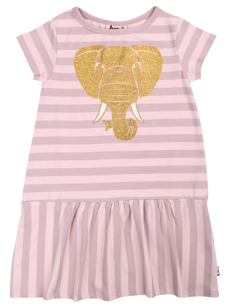 Dyrzanzi SS Dress AOP/STRIB Rose Beige/Lt Rose ELEFANT (GLITTER)