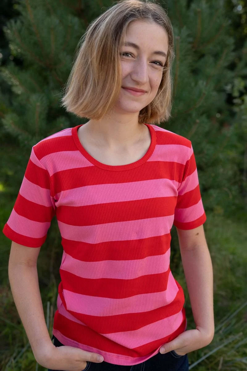 Danerolemodel Ribbing Tee Summer Red/Bright Pink