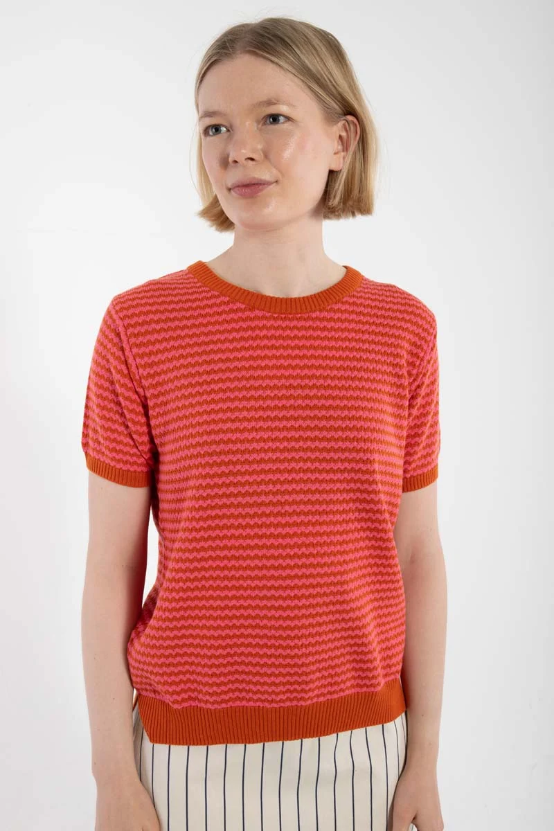 Danesilver Pearl Knit Sweater Tee Light Rust/Bright Pink
