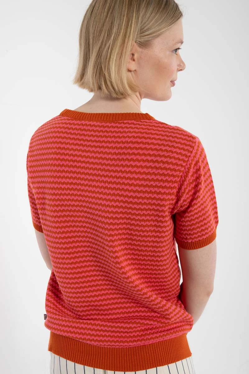 Danesilver Pearl Knit Sweater Tee Light Rust/Bright Pink