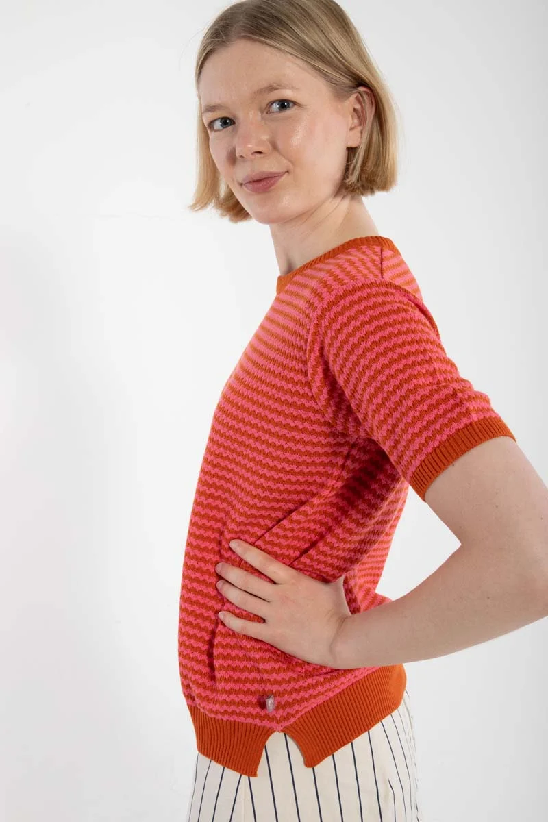 Danesilver Pearl Knit Sweater Tee Light Rust/Bright Pink