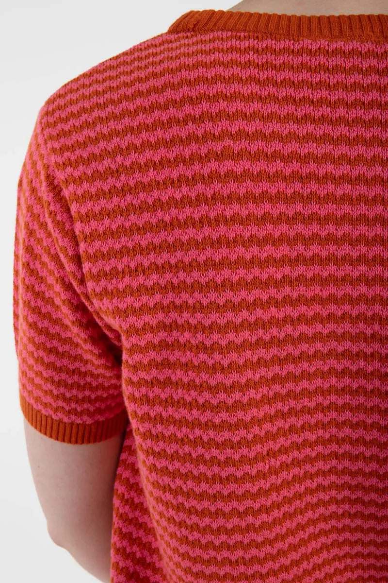 Danesilver Pearl Knit Sweater Tee Light Rust/Bright Pink
