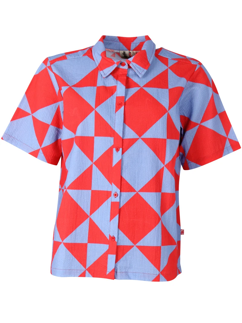 Daneblomme SS Searsucker Shirt Summer Red/Waterblue DIAMETRIC