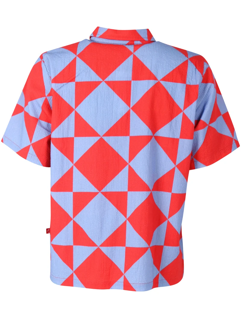 Daneblomme SS Searsucker Shirt Summer Red/Waterblue DIAMETRIC