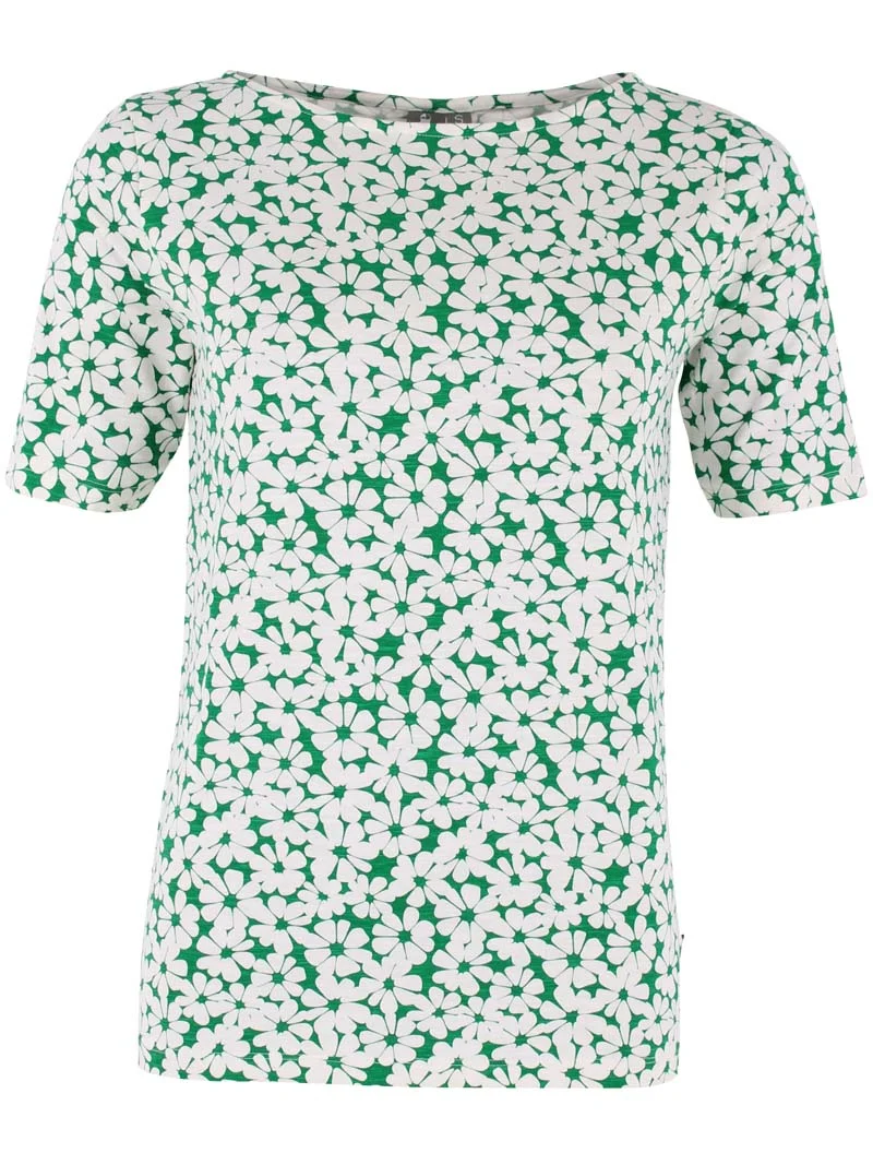 ORGANIC - Daneboat Neck Slub Tee Green Flower