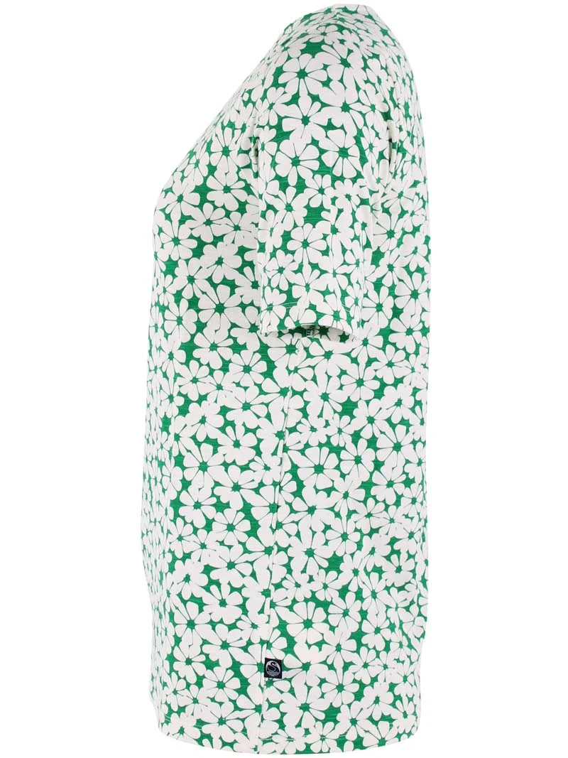 ORGANIC - Daneboat Neck Slub Tee Green Flower
