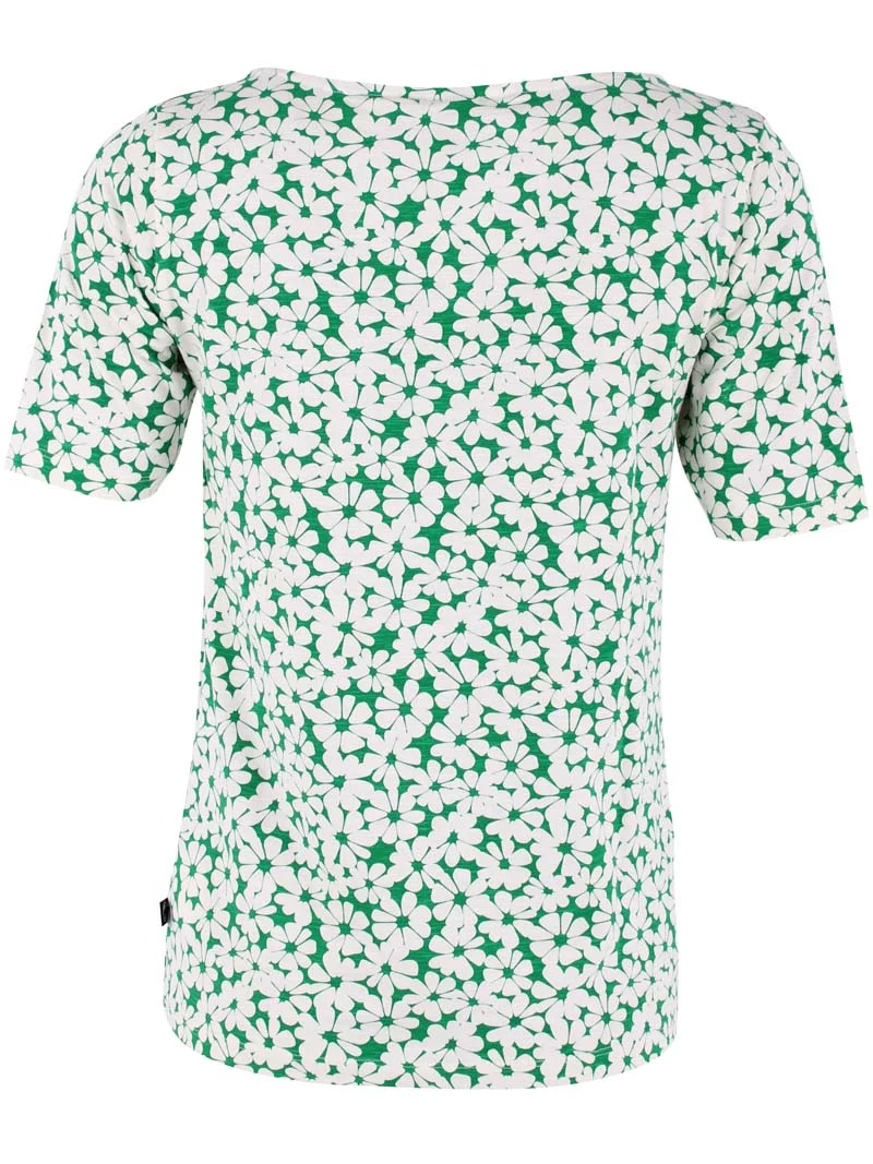 ORGANIC - Daneboat Neck Slub Tee Green Flower