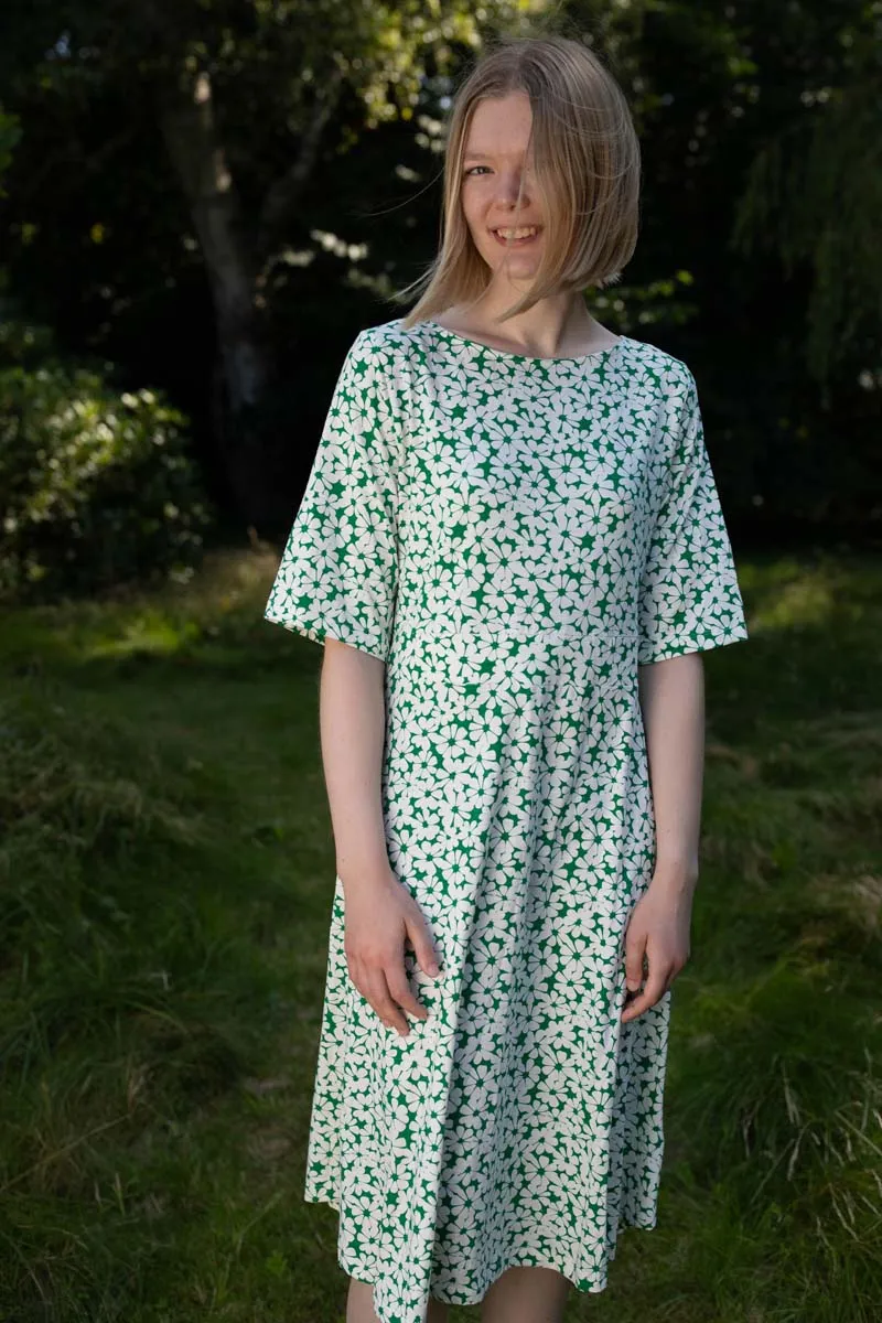 ORGANIC - Daneviborg Slub Dress Green Flower
