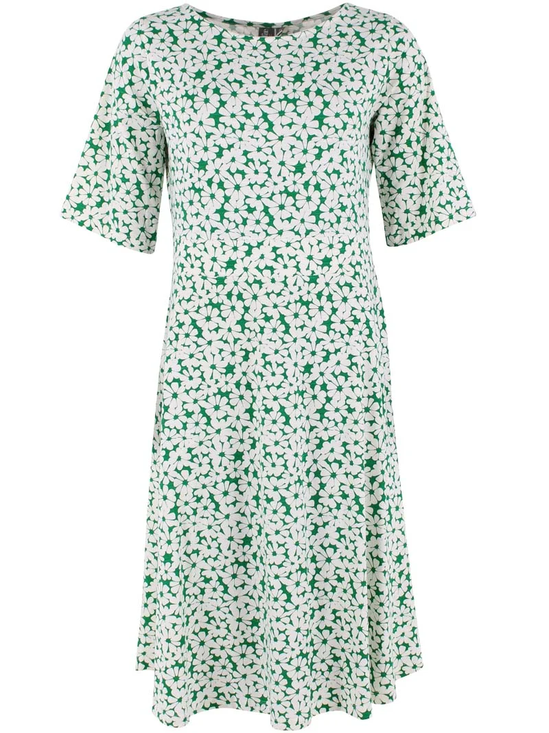 ORGANIC - Daneviborg Slub Dress Green Flower