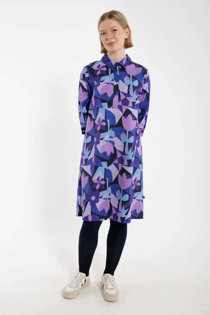 Danecarnation Poplin Stretch Dress Dk Navy GEOFLEUR