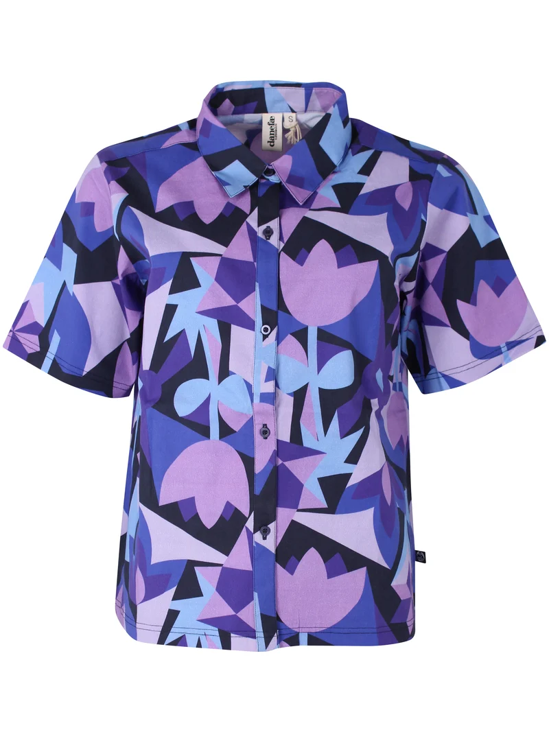Daneblomme Poplin Stretch SS Shirt Dk Navy GEOFLEUR