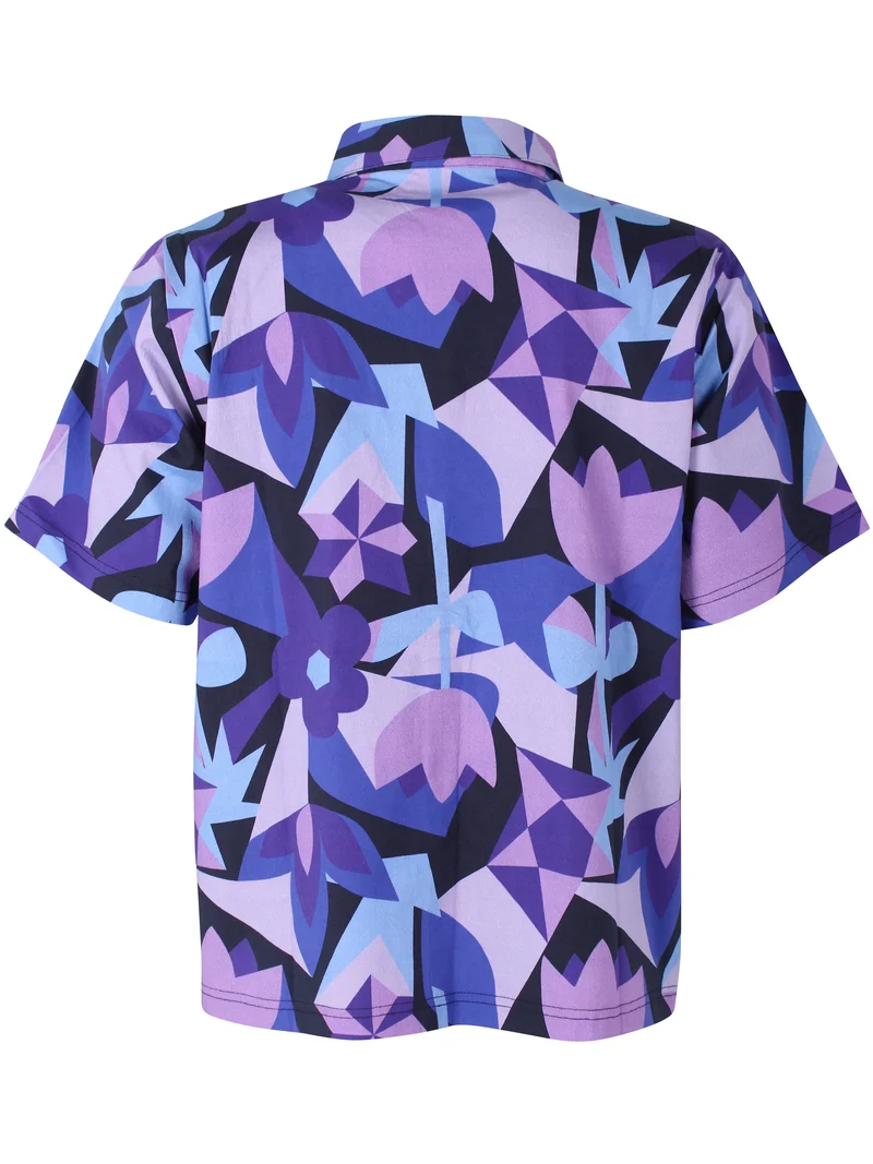 Daneblomme Poplin Stretch SS Shirt Dk Navy GEOFLEUR