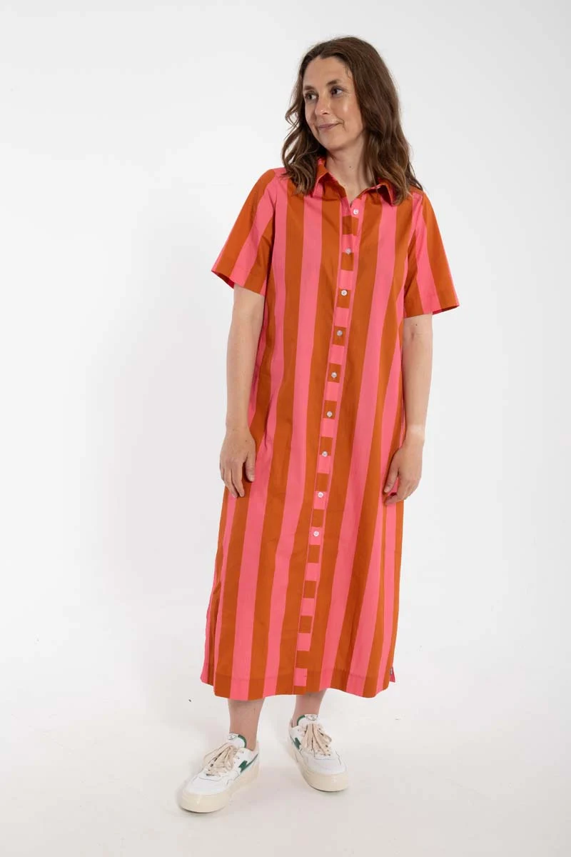 Danepippi SS Smooth Poplin Dress Bright Pink/Light Rust