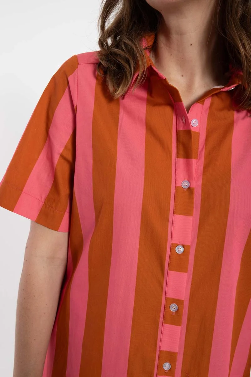 Danepippi SS Smooth Poplin Dress Bright Pink/Light Rust