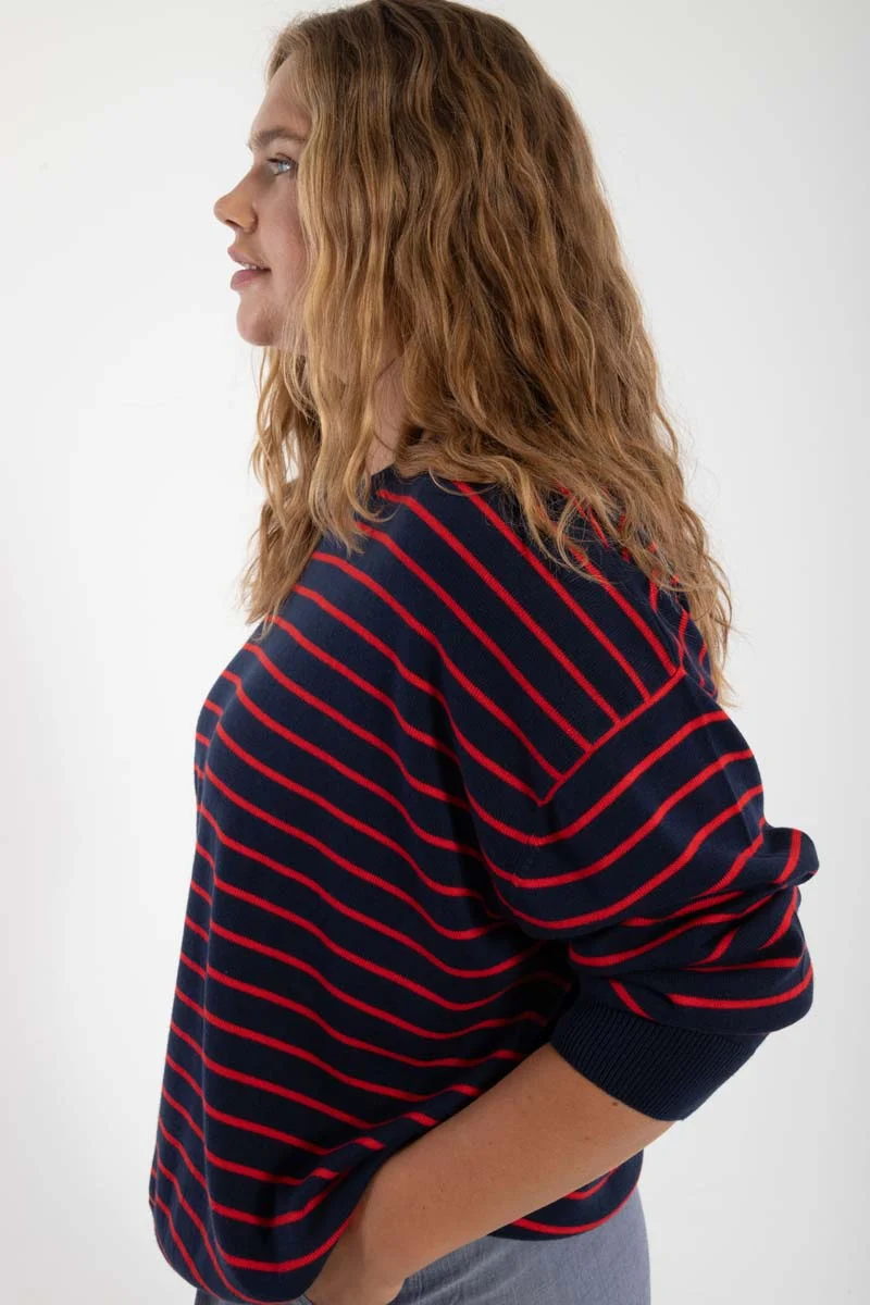 Danemeadow Cotton Knit Sweater Dk Navy/Summer Red