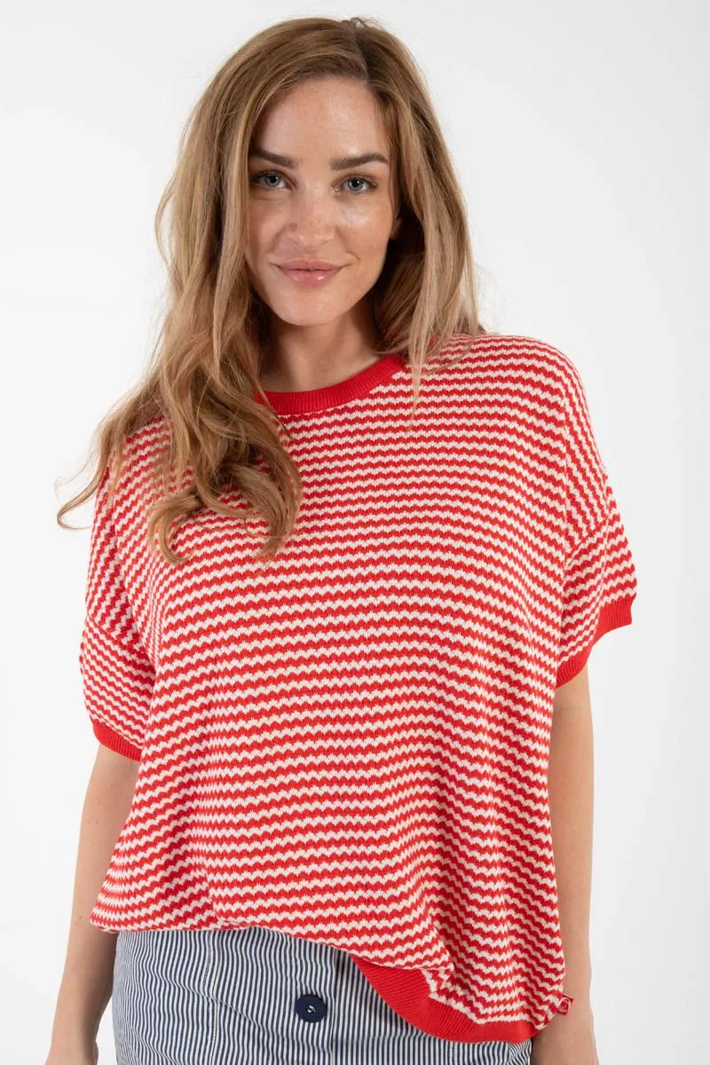 Danepopcorn Pearl Knit Sweater Tee Summer Red/Chalk