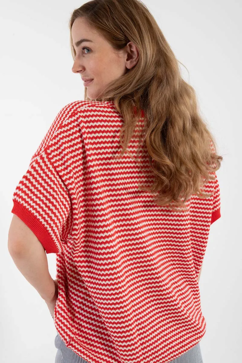 Danepopcorn Pearl Knit Sweater Tee Summer Red/Chalk