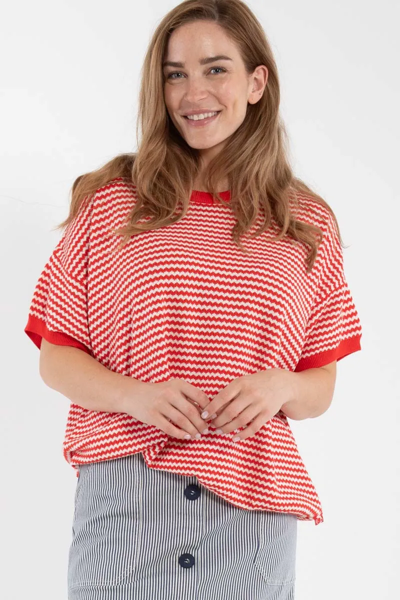 Danepopcorn Pearl Knit Sweater Tee Summer Red/Chalk