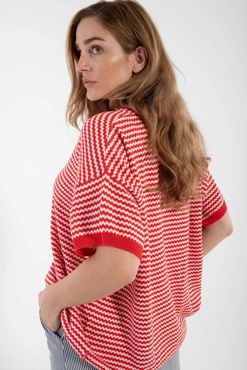 Danepopcorn Pearl Knit Sweater Tee Summer Red/Chalk