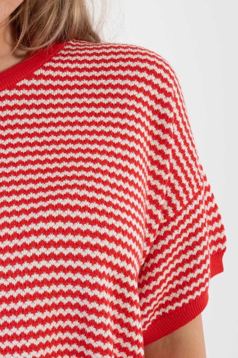 Danepopcorn Pearl Knit Sweater Tee Summer Red/Chalk
