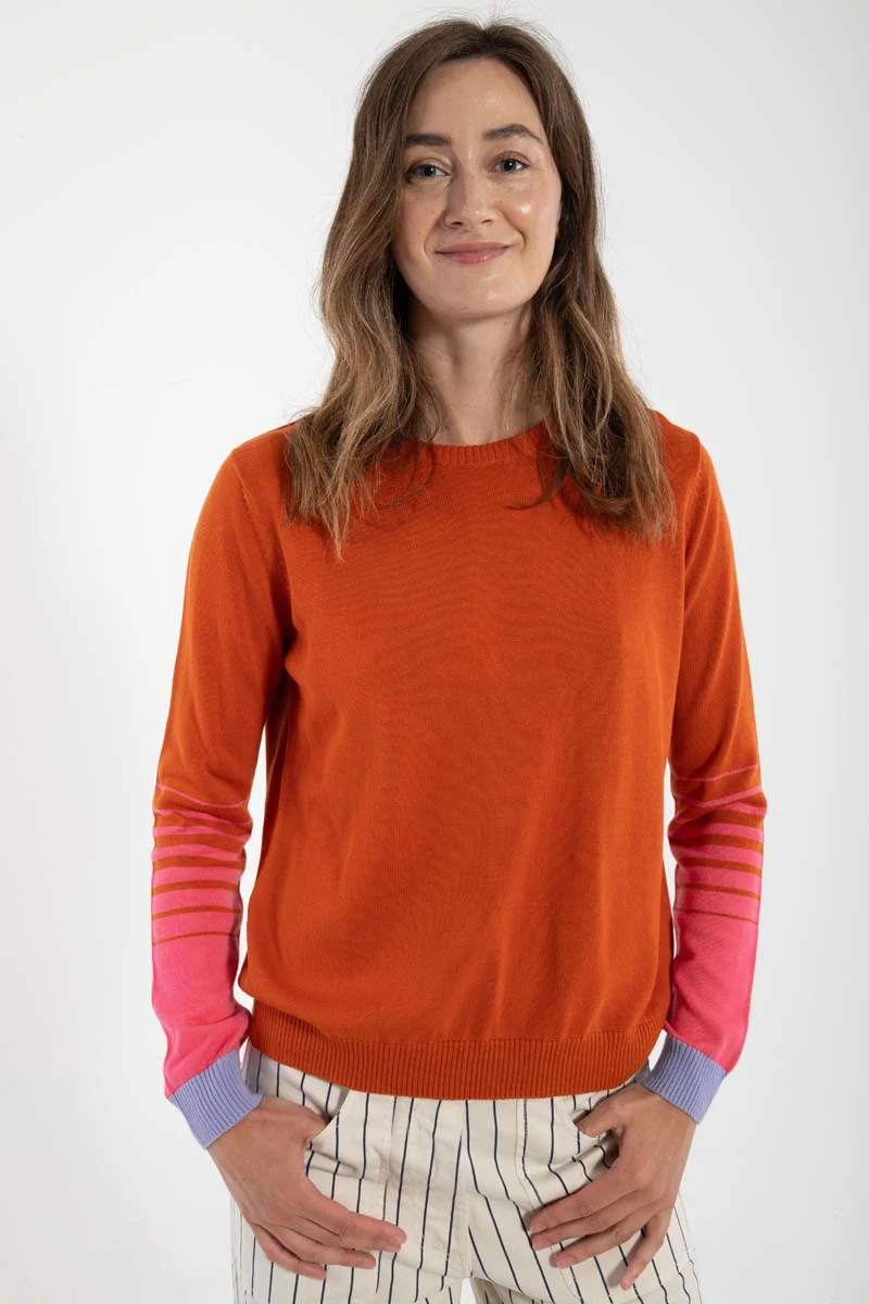 Danepool Cotton Knit Sweater Light Rust/Bright Pink/Lilla
