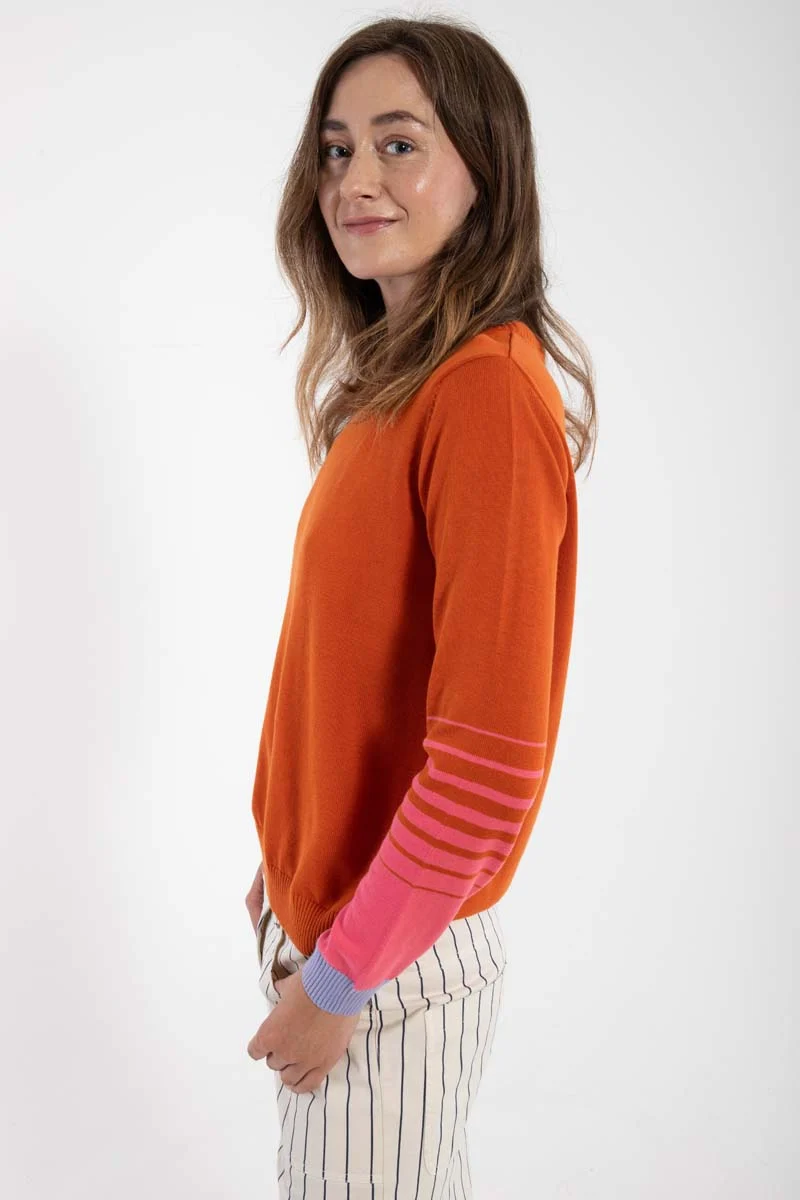 Danepool Cotton Knit Sweater Light Rust/Bright Pink/Lilla