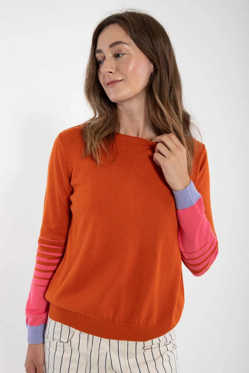 Danepool Cotton Knit Sweater Light Rust/Bright Pink/Lilla