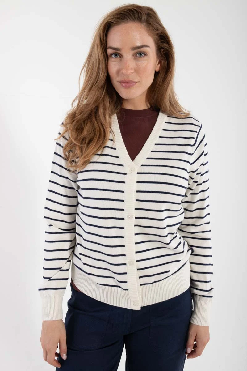Danejolly Cotton Knit Cardigan Chalk/Dk Navy