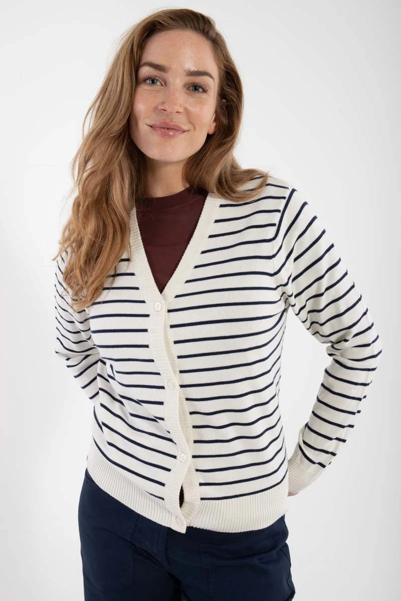 Danejolly Cotton Knit Cardigan Chalk/Dk Navy